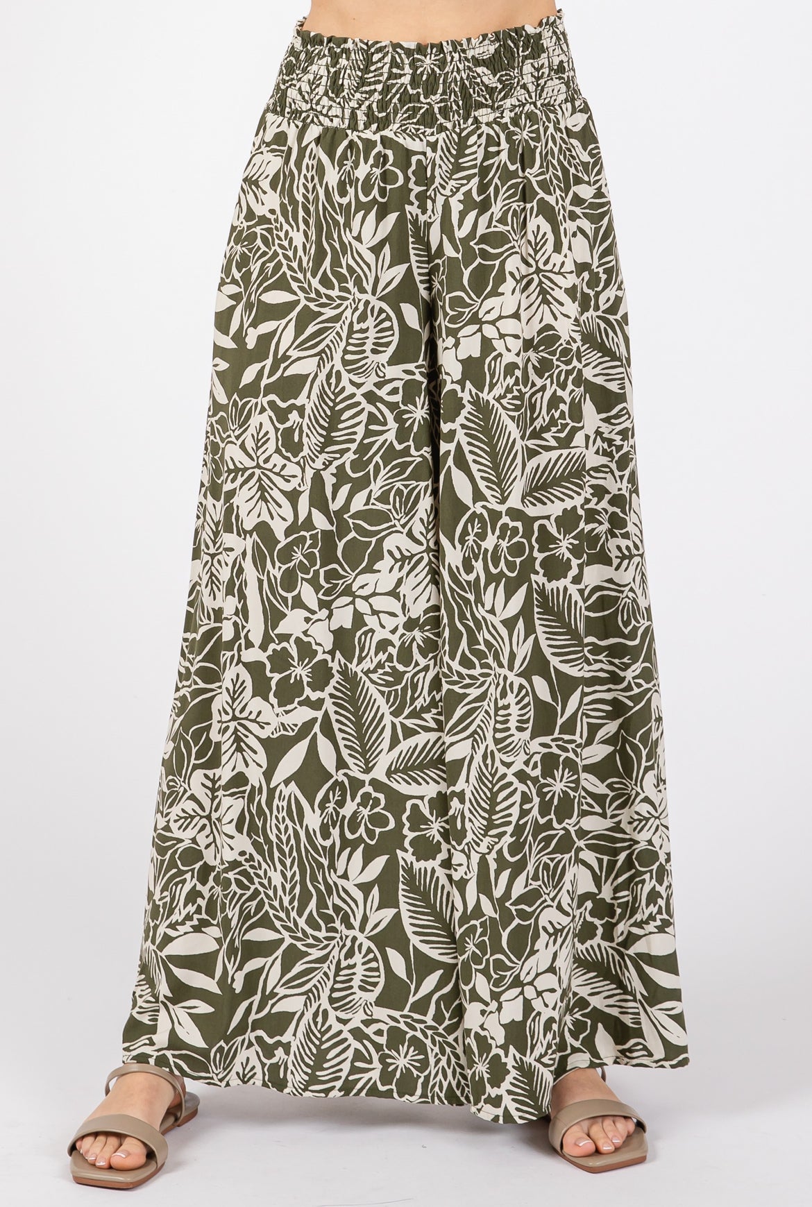 KAHI Olive Floral Pants with Pockets
