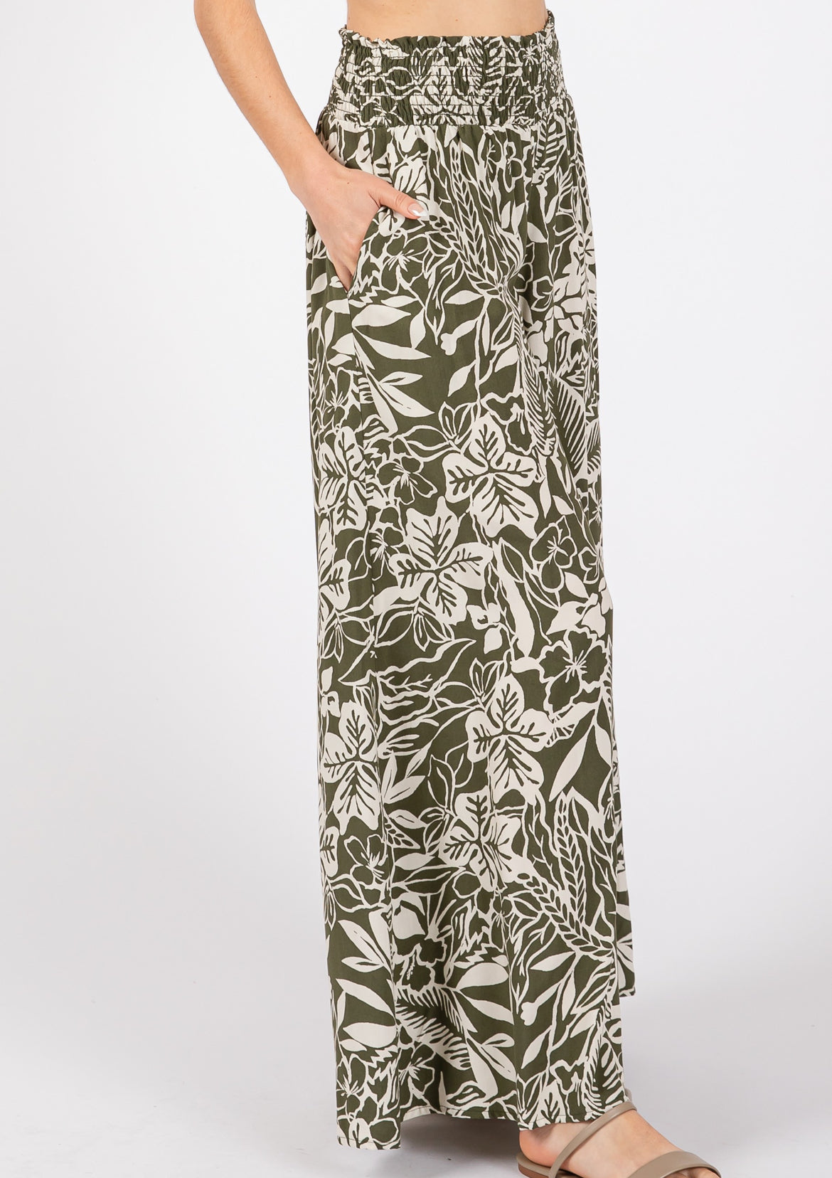 KAHI Olive Floral Pants with Pockets