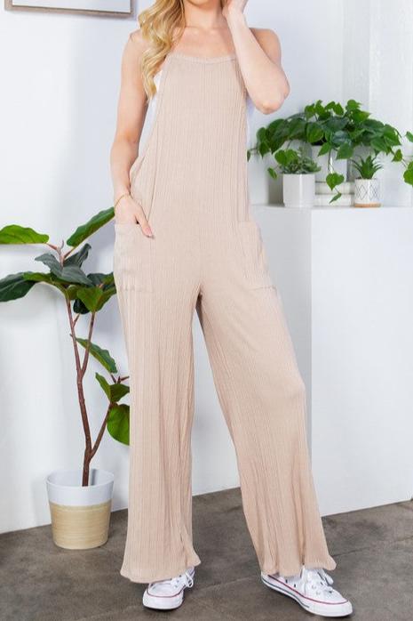 GENNA Khaki Wide Leg Overalls Jumpsuit