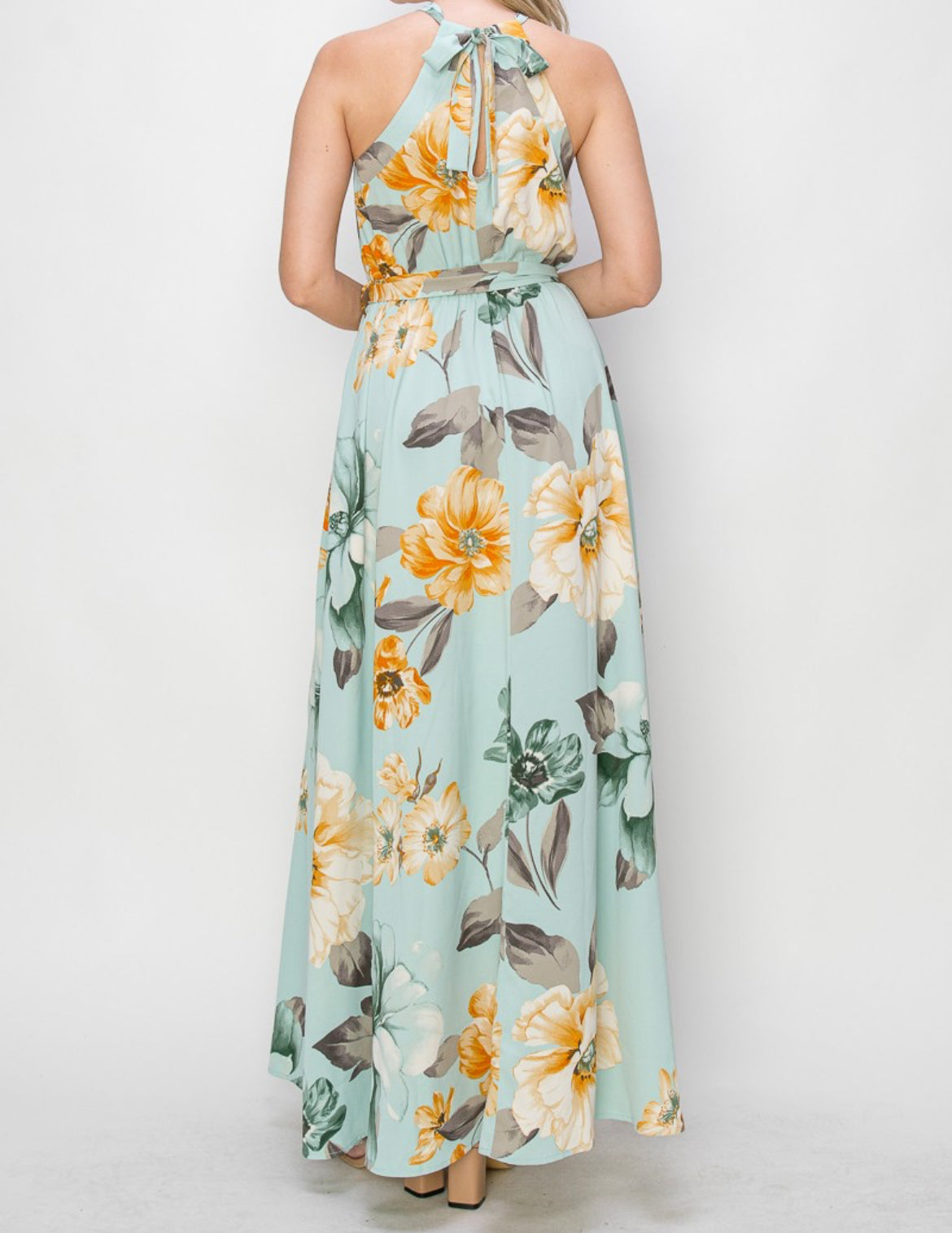 AMBER Sage Floral Halter Dress
