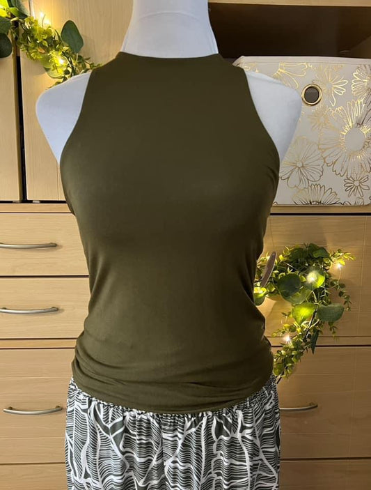 PIPER Olive Layered Sleeveless High Neck Top