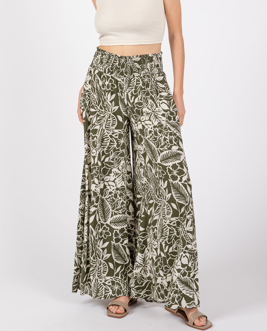 KAHI Olive Floral Pants with Pockets