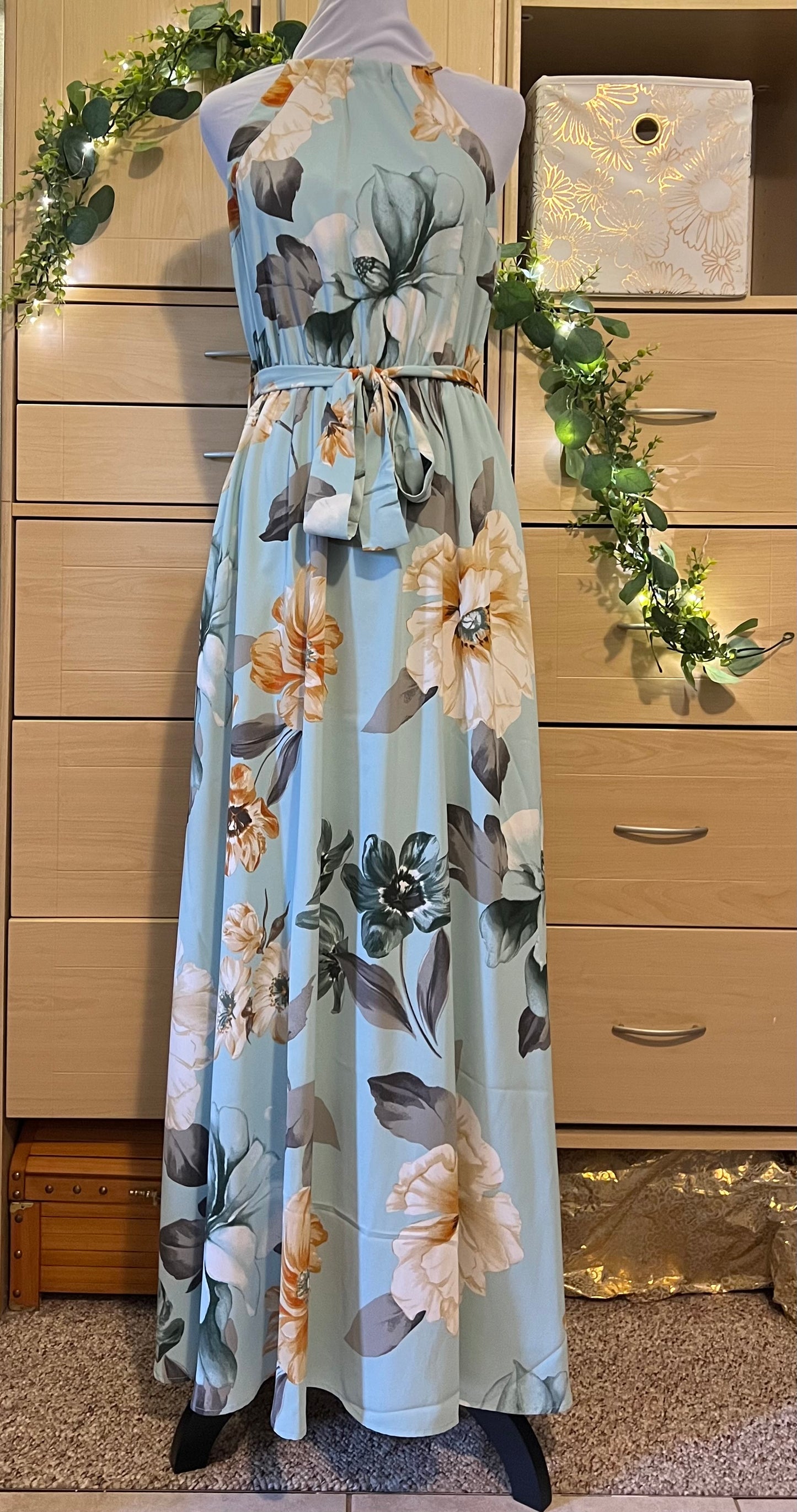 AMBER Sage Floral Halter Dress