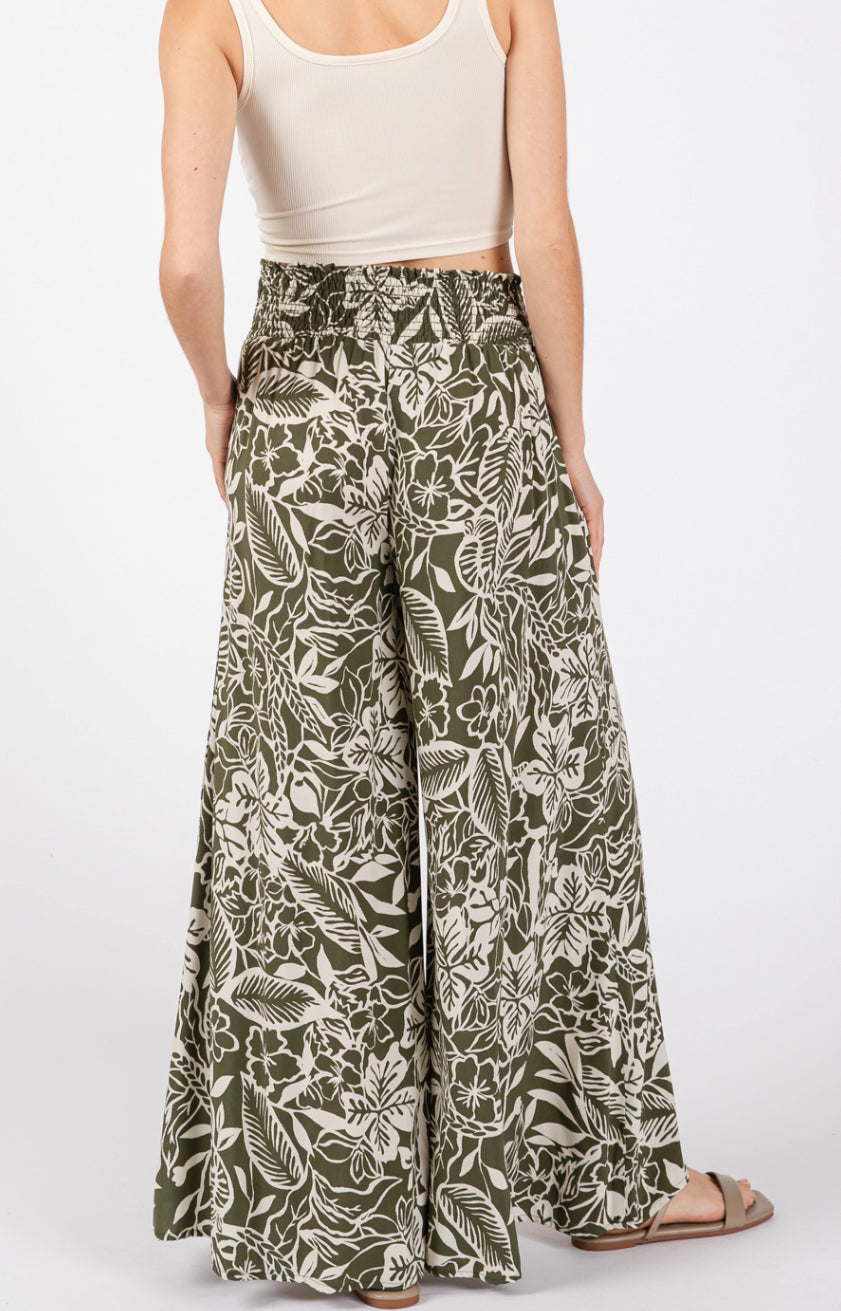 KAHI Olive Floral Pants with Pockets