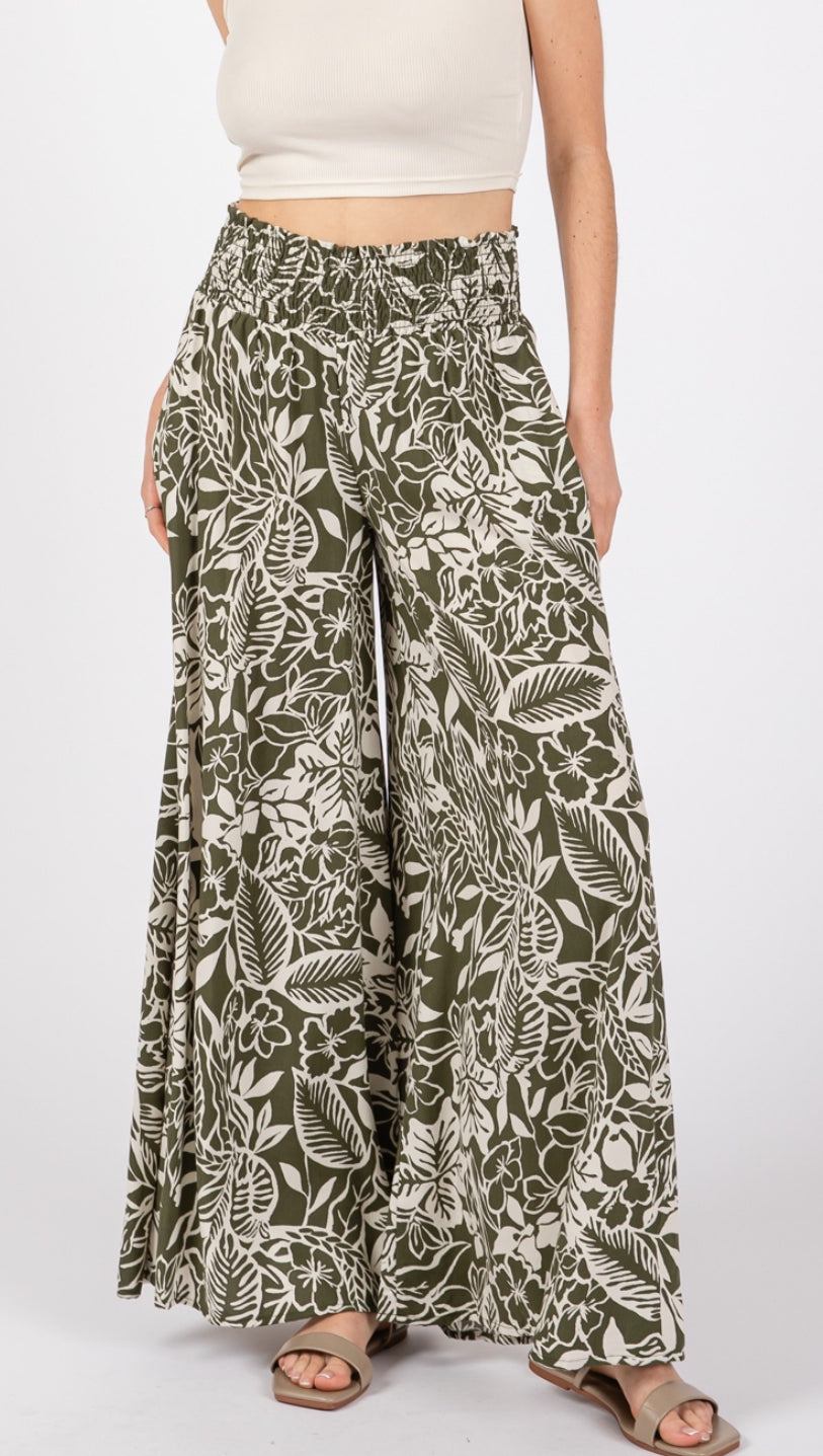 KAHI Olive Floral Pants with Pockets