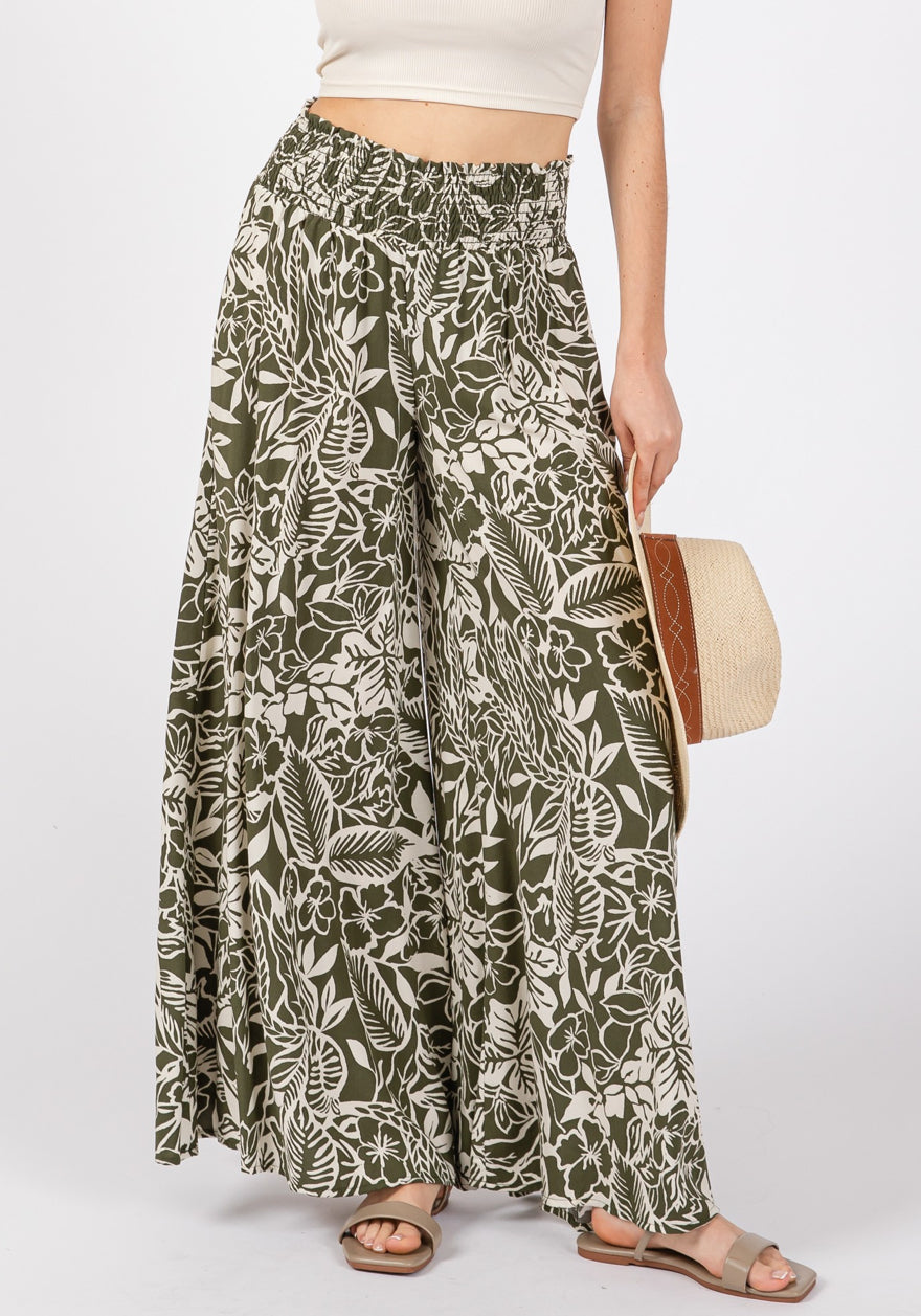KAHI Olive Floral Pants with Pockets