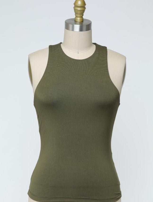 PIPER Olive Layered Sleeveless High Neck Top