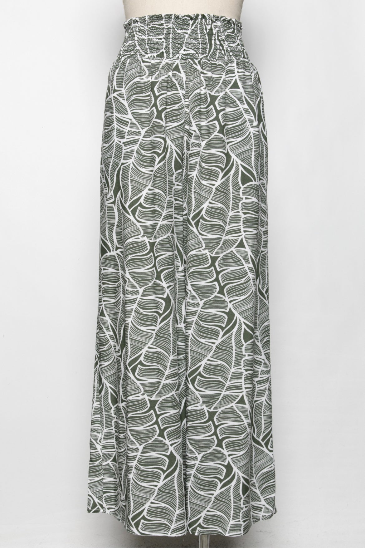 LEENA Olive Leaf Wide Leg Pants with Pockets