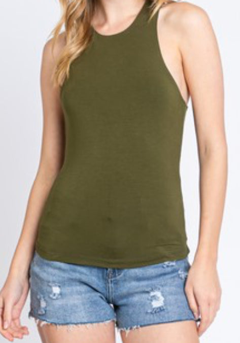 PIPER Olive Layered Sleeveless High Neck Top