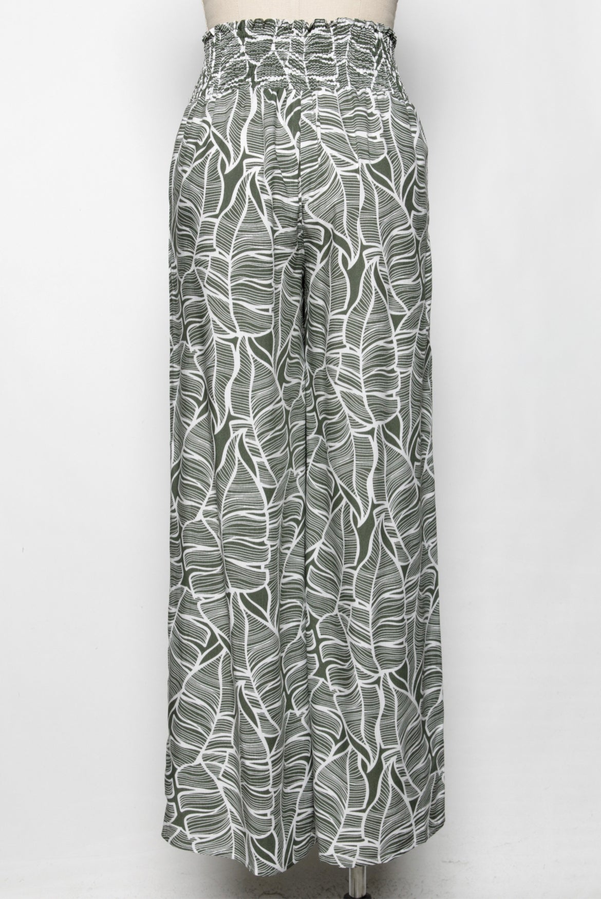 LEENA Olive Leaf Wide Leg Pants with Pockets